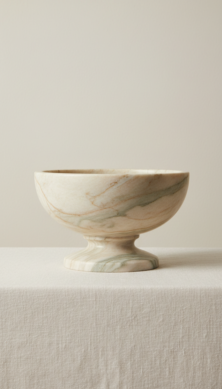 Marble Pedestal Bowl with Veined Finish